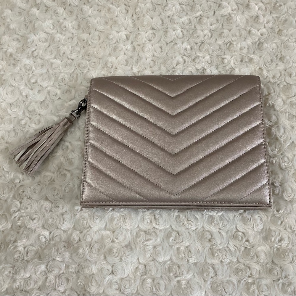 Neiman Marcus Champagne Quilted Vegan Clutch